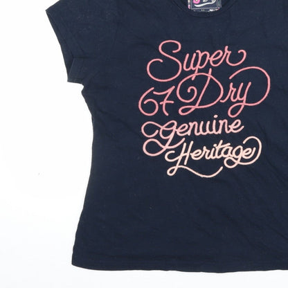 Superdry Women’s Blue UK 16 Slim Fit Embroidered Logo T-Shirt