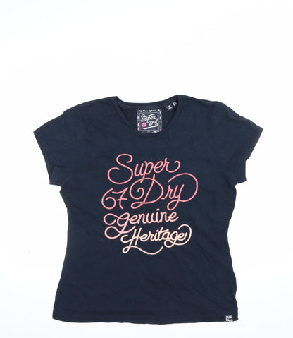 Superdry Women’s Blue UK 16 Slim Fit Embroidered Logo T-Shirt