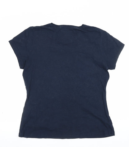 Superdry Women’s Blue UK 16 Slim Fit Embroidered Logo T-Shirt