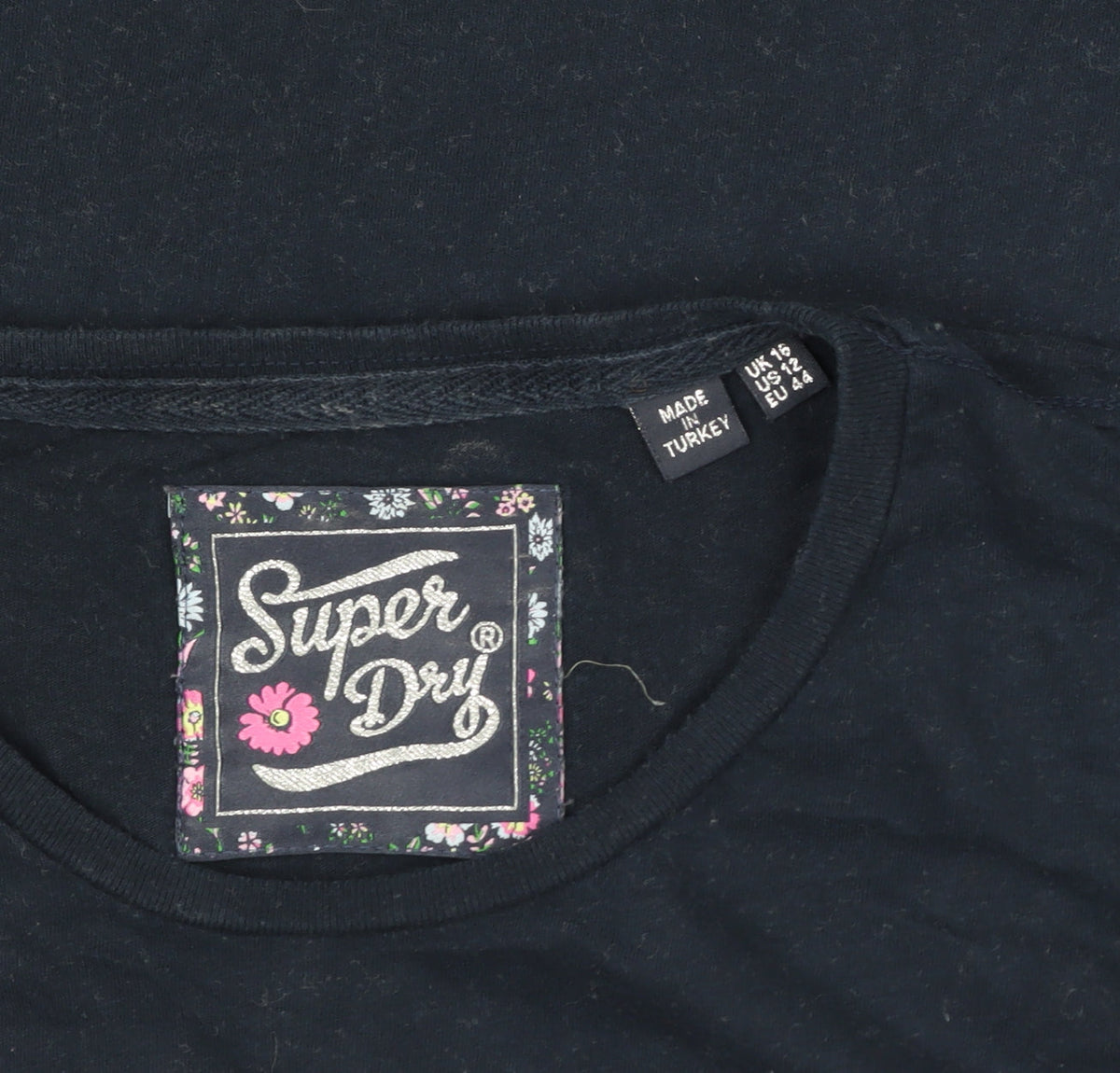 Superdry Women’s Blue UK 16 Slim Fit Embroidered Logo T-Shirt