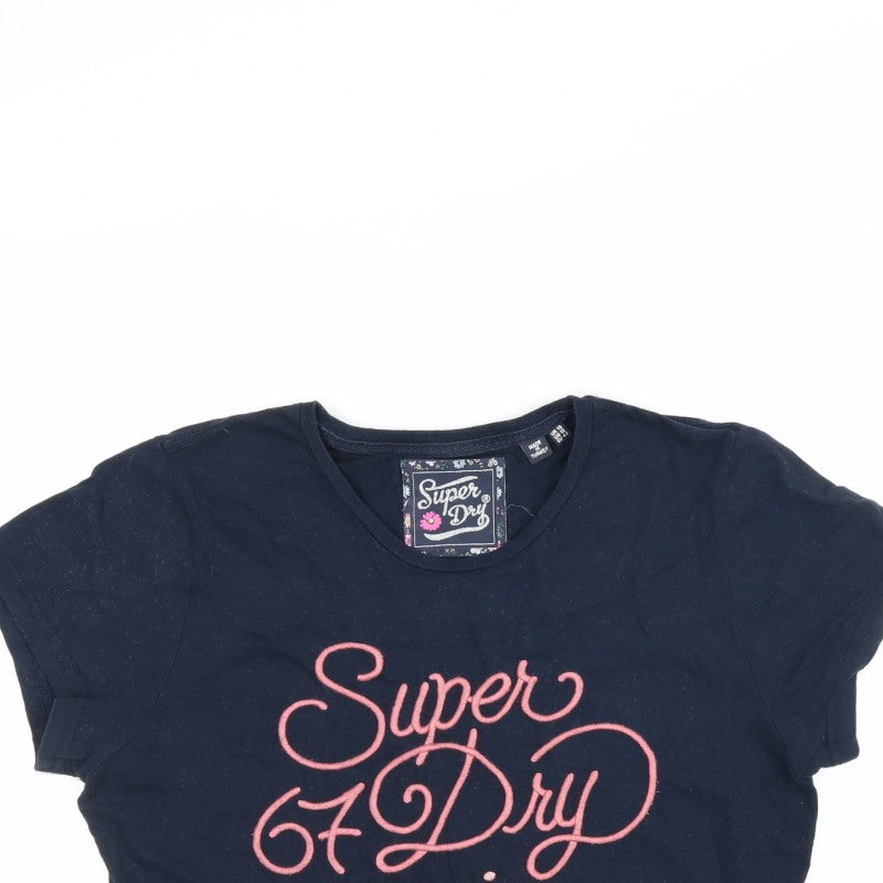 Superdry Women’s Blue UK 16 Slim Fit Embroidered Logo T-Shirt