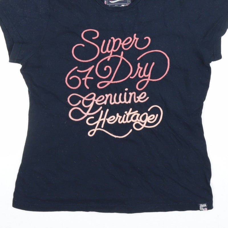 Superdry Women’s Blue UK 16 Slim Fit Embroidered Logo T-Shirt