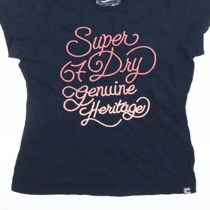 Superdry Women’s Blue UK 16 Slim Fit Embroidered Logo T-Shirt