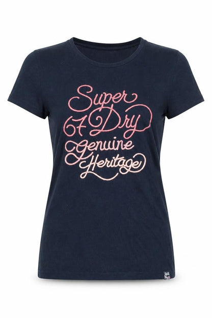 Superdry Women’s Blue UK 16 Slim Fit Embroidered Logo T-Shirt