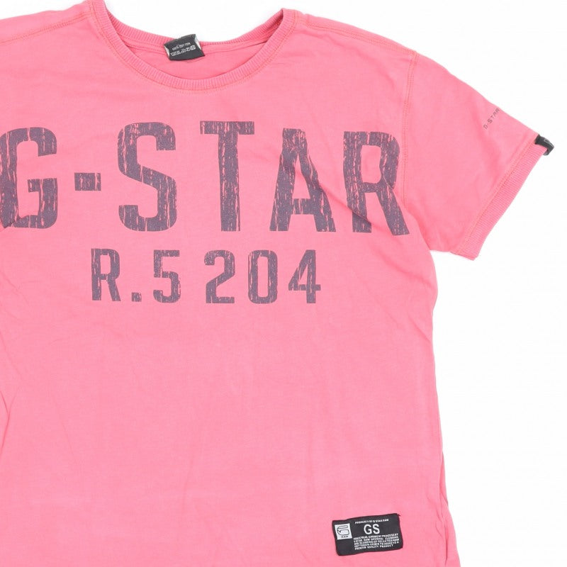 G-Star Men’s Pink M Graphic Logo Crew Neck Short Sleeve T-Shirt