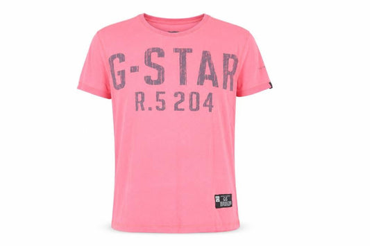 Front view of G-Star Men’s Pink M Graphic Logo Crew Neck Short Sleeve T-Shirt