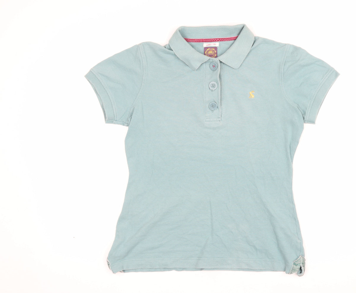 Joules Women’s Blue UK 12 Slim Fit Embroidered Cotton Polo Shirt
