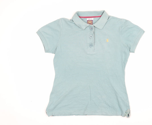 Joules Women’s Blue UK 12 Slim Fit Embroidered Cotton Polo Shirt
