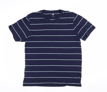 Uniqlo Men's Blue L Supima Cotton Striped Crew Neck T-Shirt