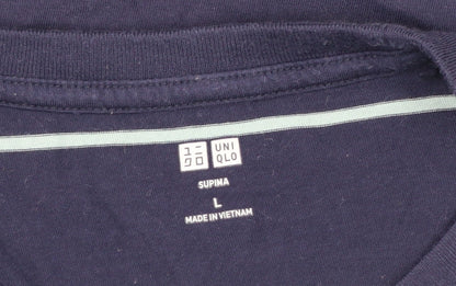 Uniqlo Men's Blue L Supima Cotton Striped Crew Neck T-Shirt