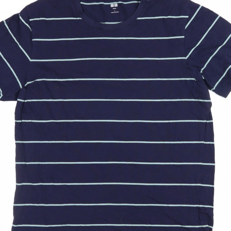 Uniqlo Men's Blue L Supima Cotton Striped Crew Neck T-Shirt