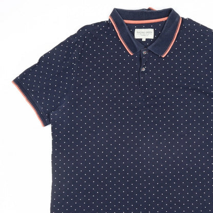 Racing Green Men's Blue L Polka Dot Cotton Short Sleeve Polo Shirt