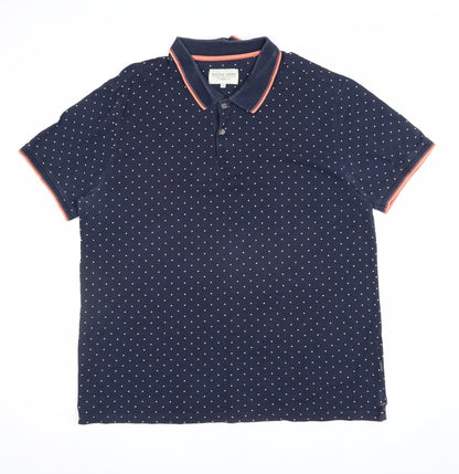 Racing Green Men's Blue L Polka Dot Cotton Short Sleeve Polo Shirt