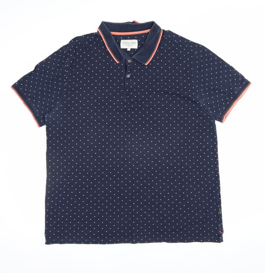 Back view of Racing Green Men's Blue L Polka Dot Cotton Short Sleeve Polo Shirt