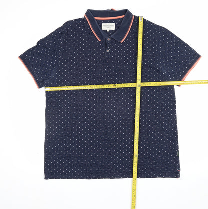Racing Green Men's Blue L Polka Dot Cotton Short Sleeve Polo Shirt