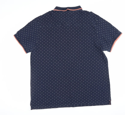 Racing Green Men's Blue L Polka Dot Cotton Short Sleeve Polo Shirt