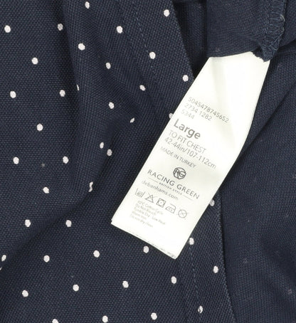 Racing Green Men's Blue L Polka Dot Cotton Short Sleeve Polo Shirt