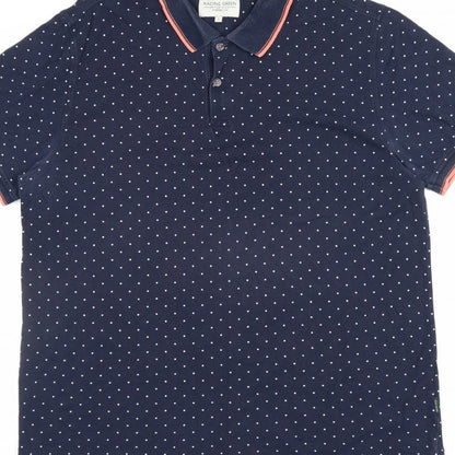 Racing Green Men's Blue L Polka Dot Cotton Short Sleeve Polo Shirt