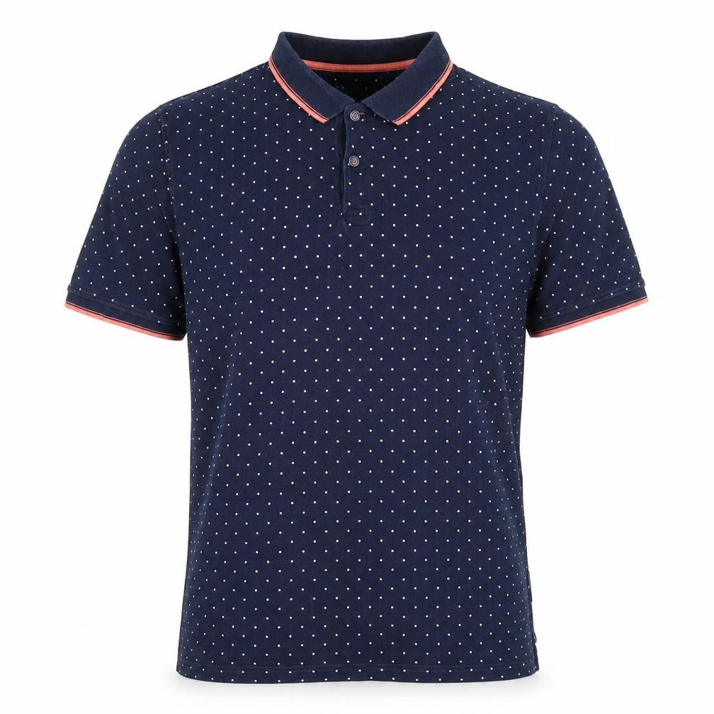 Racing Green Men's Blue L Polka Dot Cotton Short Sleeve Polo Shirt