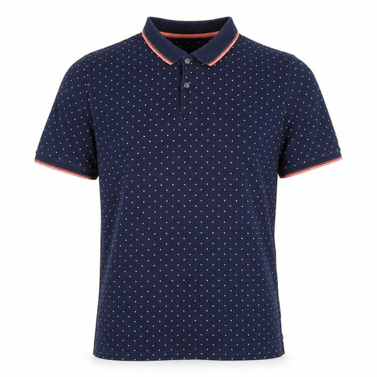 Front view of Racing Green Men's Blue L Polka Dot Cotton Short Sleeve Polo Shirt