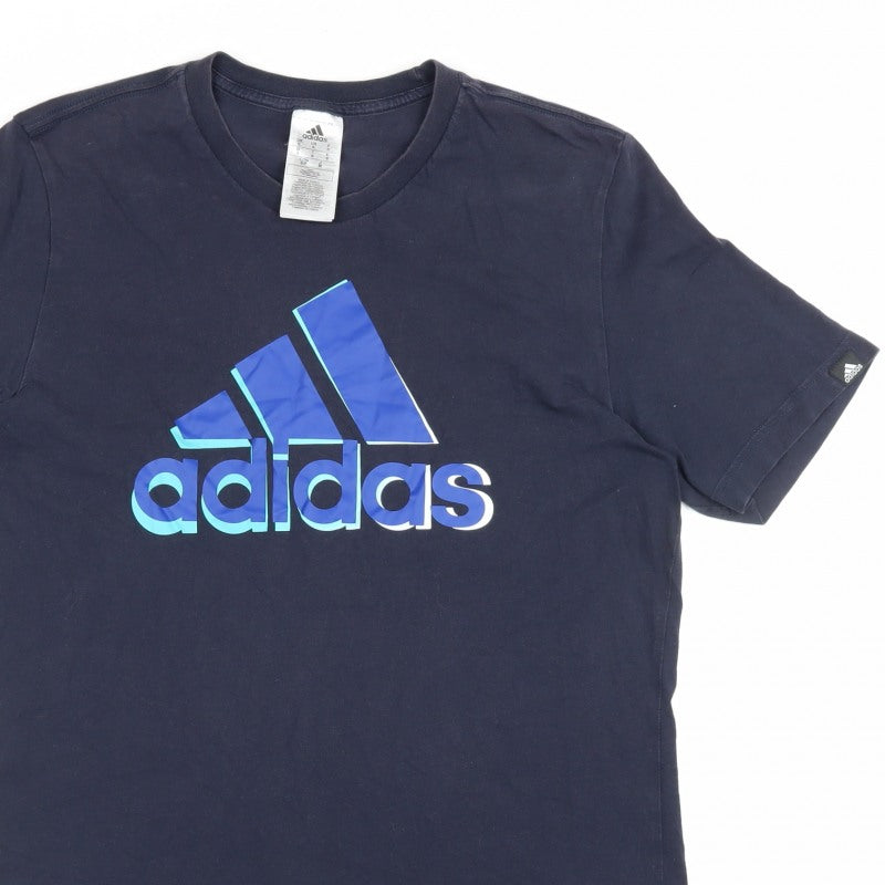 adidas Mens S Blue Logo Graphic Crew Neck Short Sleeve T-Shirt
