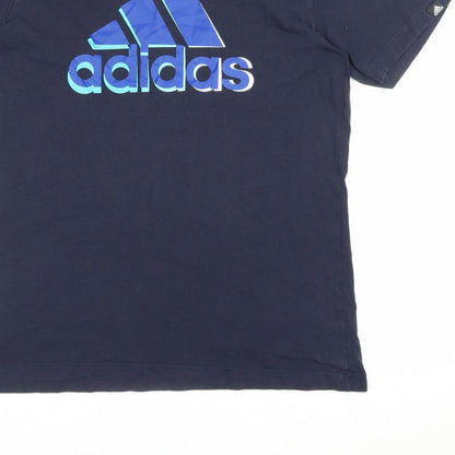 adidas Mens S Blue Logo Graphic Crew Neck Short Sleeve T-Shirt