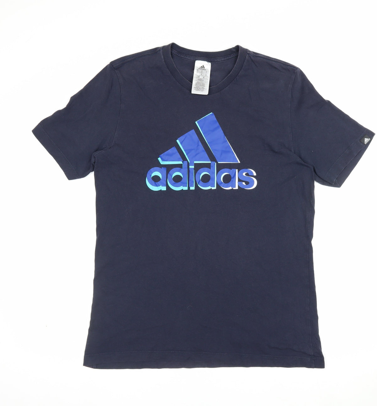 adidas Mens S Blue Logo Graphic Crew Neck Short Sleeve T-Shirt