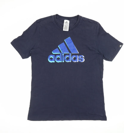 adidas Mens S Blue Logo Graphic Crew Neck Short Sleeve T-Shirt