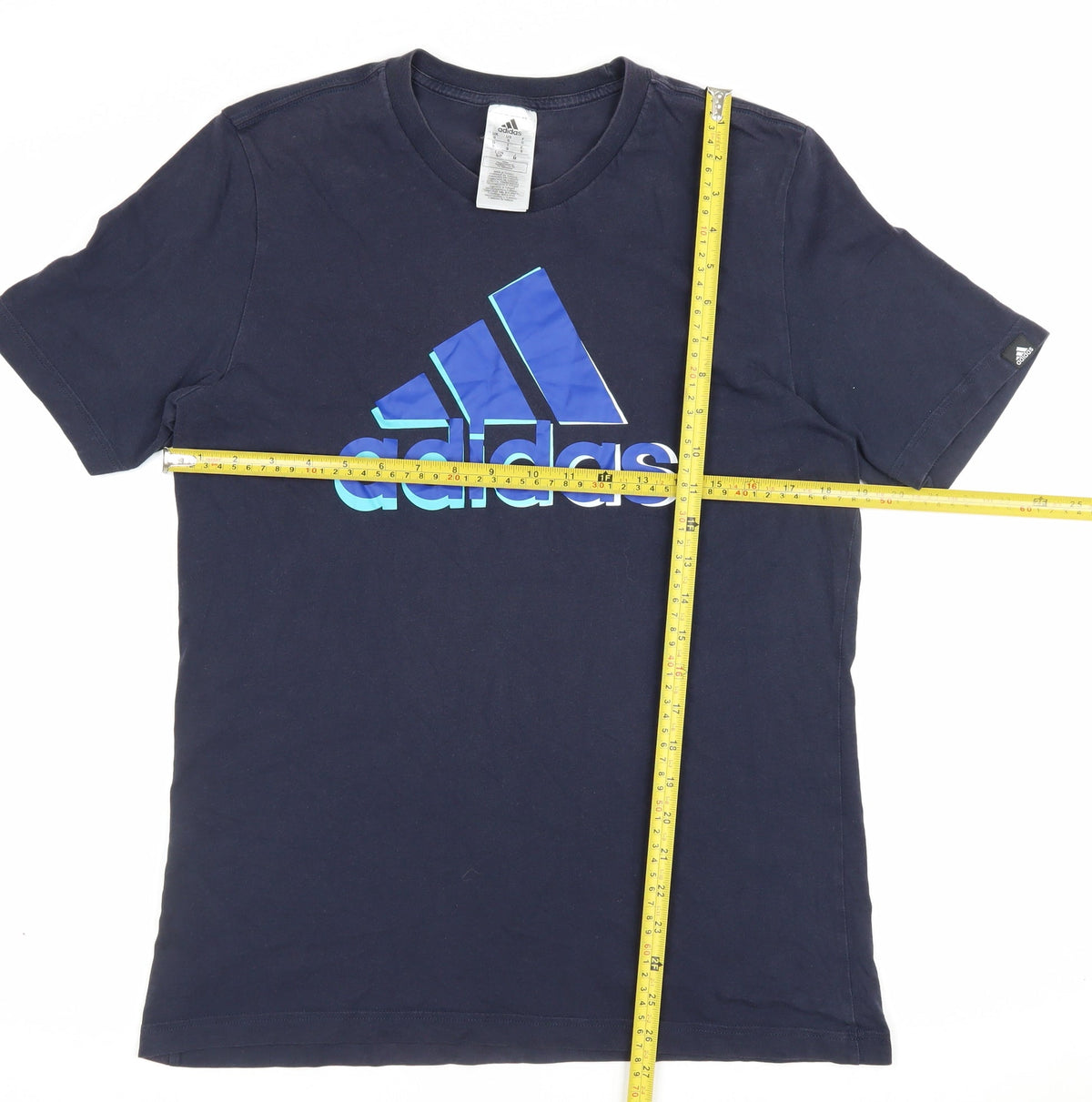 adidas Mens S Blue Logo Graphic Crew Neck Short Sleeve T-Shirt