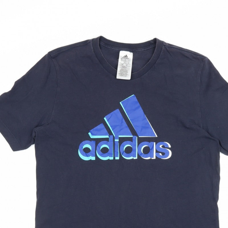 adidas Mens S Blue Logo Graphic Crew Neck Short Sleeve T-Shirt