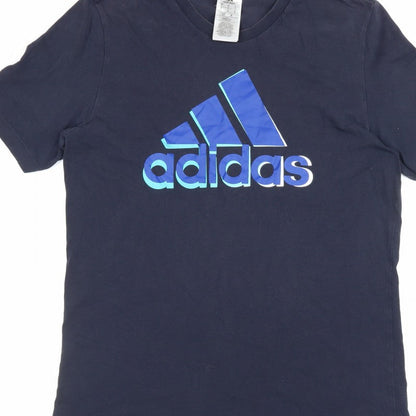 adidas Mens S Blue Logo Graphic Crew Neck Short Sleeve T-Shirt