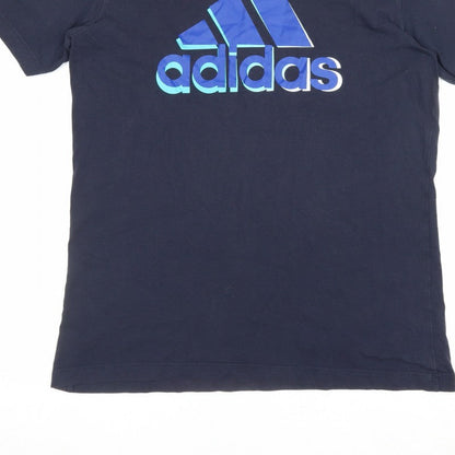 adidas Mens S Blue Logo Graphic Crew Neck Short Sleeve T-Shirt