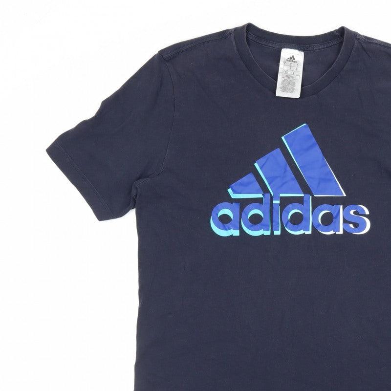 adidas Mens S Blue Logo Graphic Crew Neck Short Sleeve T-Shirt