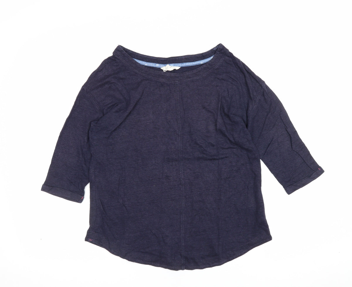 White Stuff Women’s Blue UK 8 Linen 3/4 Sleeve Round Neck Blouse