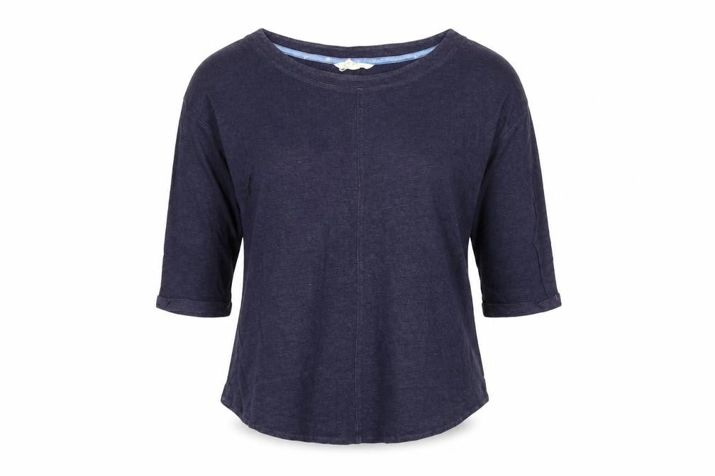 White Stuff Women’s Blue UK 8 Linen 3/4 Sleeve Round Neck Blouse