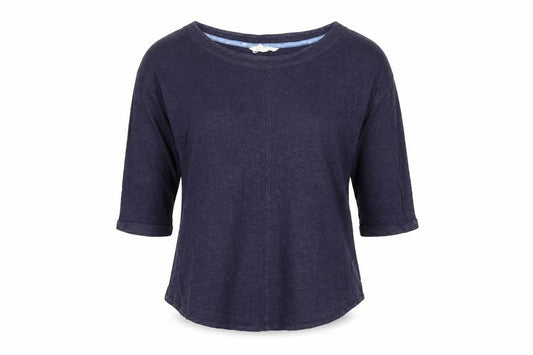 White Stuff Women’s Blue UK 8 Linen 3/4 Sleeve Round Neck Blouse