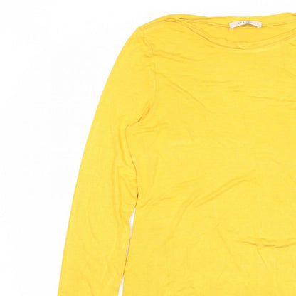 Oasis Women Yellow UK 12 Basic Boat Neck Long Sleeve Jersey Top