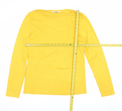 Oasis Women Yellow UK 12 Basic Boat Neck Long Sleeve Jersey Top