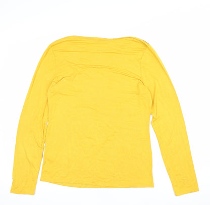 Oasis Women Yellow UK 12 Basic Boat Neck Long Sleeve Jersey Top