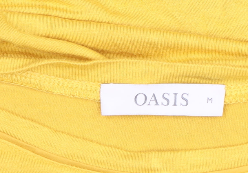 Oasis Women Yellow UK 12 Basic Boat Neck Long Sleeve Jersey Top