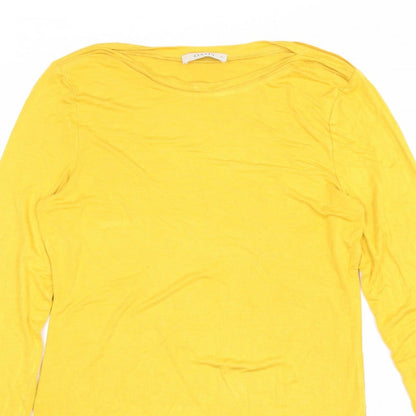 Oasis Women Yellow UK 12 Basic Boat Neck Long Sleeve Jersey Top