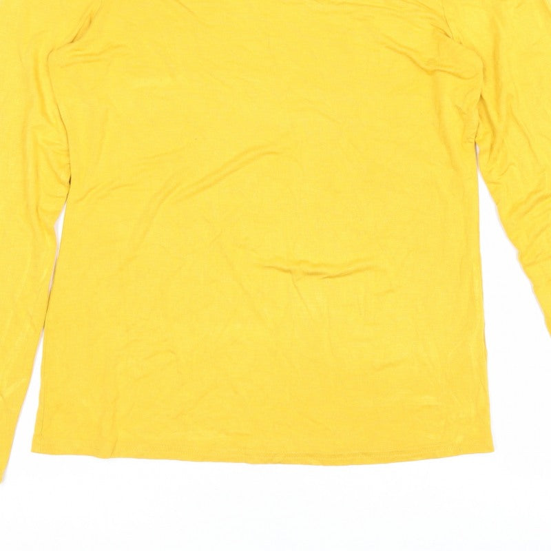 Oasis Women Yellow UK 12 Basic Boat Neck Long Sleeve Jersey Top