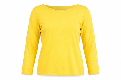 Oasis Women Yellow UK 12 Basic Boat Neck Long Sleeve Jersey Top