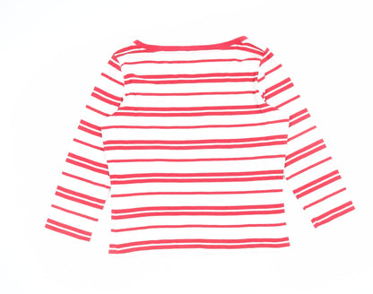 Lands' End Women Red White Stripe V-Neck Long Sleeve Jersey Top UK 12