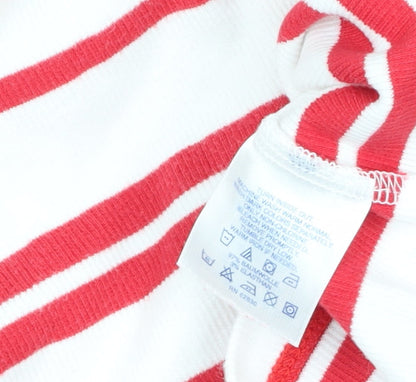 Lands' End Women Red White Stripe V-Neck Long Sleeve Jersey Top UK 12