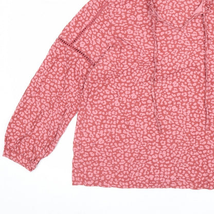 Joules Women’s Pink UK 16 V-Neck Ruffle Tie Animal Print Blouse