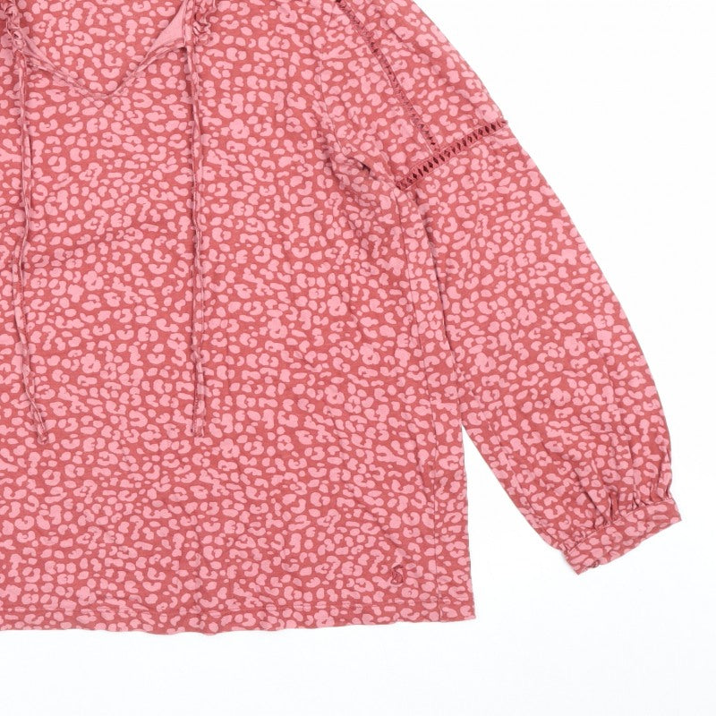 Joules Women’s Pink UK 16 V-Neck Ruffle Tie Animal Print Blouse