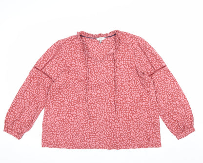 Joules Women’s Pink UK 16 V-Neck Ruffle Tie Animal Print Blouse