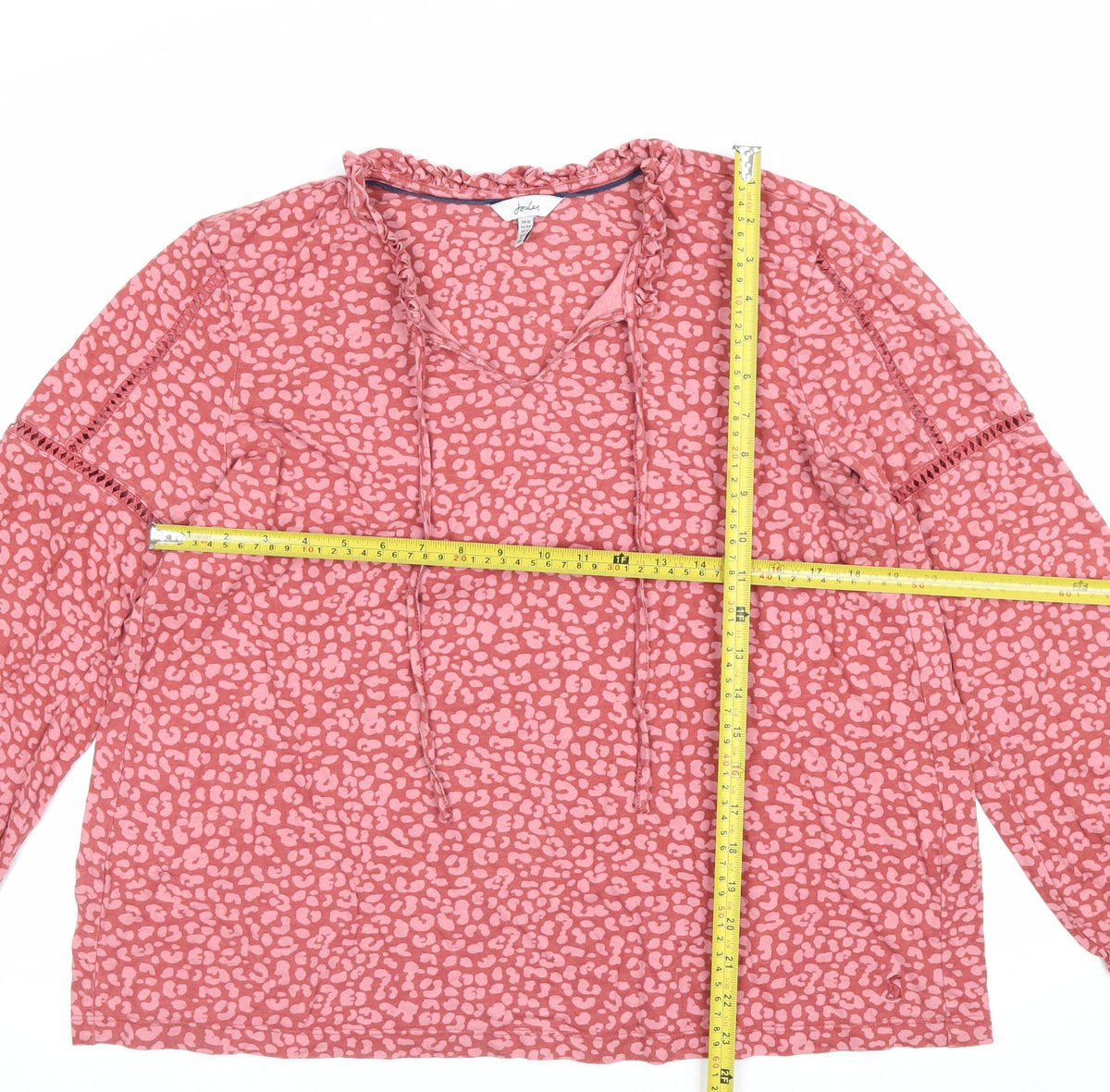 Joules Women’s Pink UK 16 V-Neck Ruffle Tie Animal Print Blouse