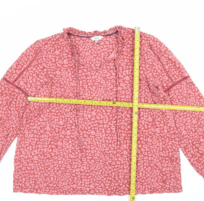Joules Women’s Pink UK 16 V-Neck Ruffle Tie Animal Print Blouse